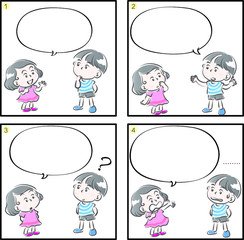 Children four grid comic blank speech bubble