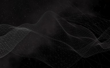 Black abstract background. Hi tech network. Cyberspace grid. Outer space. Starry outer space texture. 3D illustration