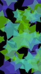 Multicolored translucent stars on a dark background. Vertical image orientation. 3D illustration