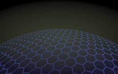Fototapeta premium Multilayer sphere of honeycombs, blue on a black background, social network, computer network, technology, global network. 3D illustration