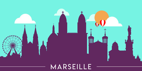 Marseille skyline silhouette flat design vector illustration