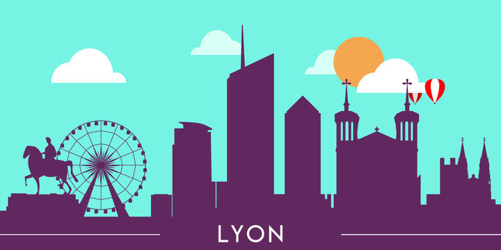 Lyon skyline silhouette flat design vector illustration