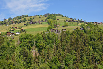 Fototapeta na wymiar Häuser von Tschingel bei Sigriswil, Berner Oberland, Schweiz