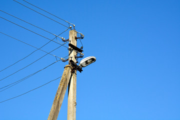 street lamp on a pole and wires in Belarus