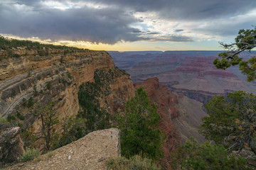 sunset at hopi point on the rim trail at the south rim of grand canyon in arizona, usa