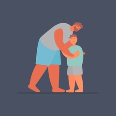 Father and son are hugging. Father's day. Cartoon vector illustration