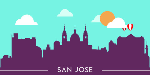 San Jose skyline silhouette flat design vector illustration