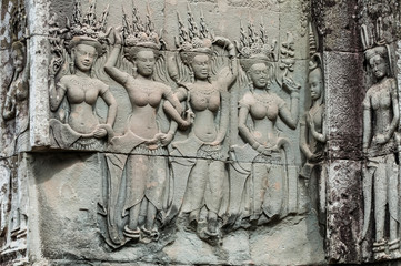 Bas-Relief of Devatas or Apsara in Angkor Wat, Cambodia