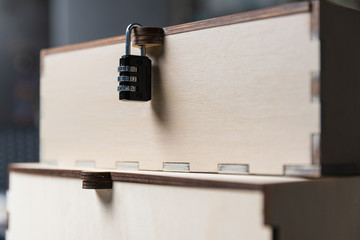 Wooden box locked with a numeric lock