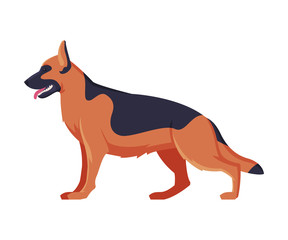 German Shepherd Purebred Dog, Pet Animal, Side View Vector Illustration