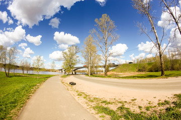 The road near the river.