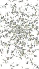 Flying dollars banknotes isolated on white background. Money is flying in the air. 100 US banknotes new sample. 3D illustration