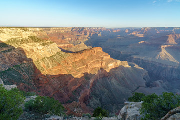 hiking the rim trail to mohave point at the south rim of grand canyon in arizona, usa