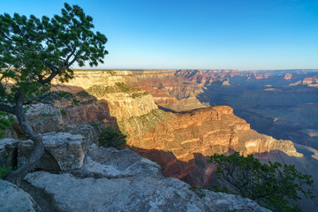 hiking the rim trail to mohave point at the south rim of grand canyon in arizona, usa