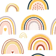  Baby regenboog naadloze patroon. Vectorillustratie. Kwekerij patroon in de hand getekende Scandinavische stijl. Textuur voor stof, textiel, verpakking en behang. © lubashka