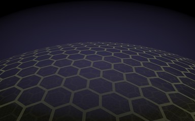 Fototapeta premium Multilayer sphere of honeycombs, purple on a dark background, social network, computer network, technology, global network. 3D illustration