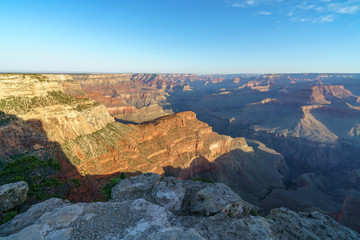 hiking the rim trail to mohave point at the south rim of grand canyon in arizona, usa