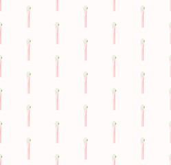 Naklejka premium Wzór łopatki maski na twarz. Ręcznie rysowane bez szwu w kolorach różowym i zielonym na jasnym tle. Koncepcja samoobsługi w domu. Może być stosowany na koszulki, tkaniny, opakowania, tapety, banery, ulotki, plakaty.