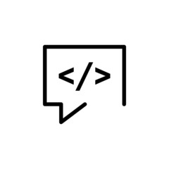 Fototapeta premium Code Chat, Code Commenting vector icon in line art style on white background, Dialogue, chat, script, code, Information technology concept, Vector illustration can be used for topics like coding, soft