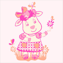 Obraz na płótnie Canvas Sweet little girl lamb vector character illustration