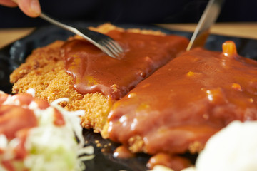 Tonkatsu, deep fried pork cutlet with brown sauce