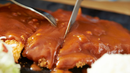Tonkatsu, deep fried pork cutlet with brown sauce