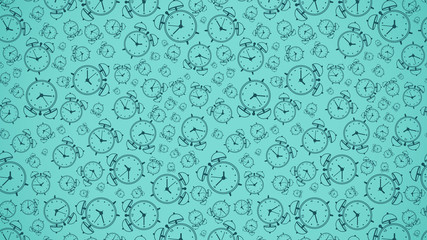 green clock icon different size seamless pattern on light green background. Vector Illustration