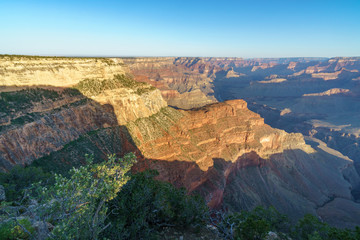 hiking the rim trail to mohave point at the south rim of grand canyon in arizona, usa