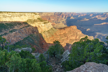hiking the rim trail to mohave point at the south rim of grand canyon in arizona, usa