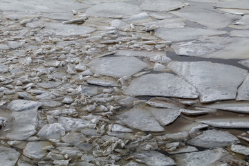 fragments of ice on the river in spring