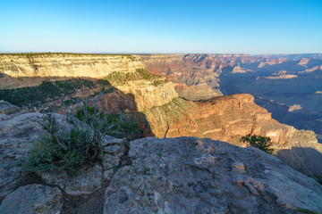 hiking the rim trail to mohave point at the south rim of grand canyon in arizona, usa