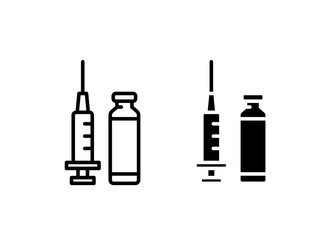 Set vector syringe icons outline and glyph style