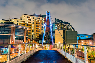 Footbridge across the Aire River in Leeds, England
