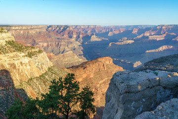 hiking the rim trail to mohave point at the south rim of grand canyon in arizona, usa