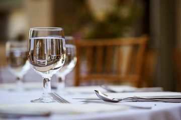 Table setting close up at restaurant 