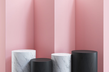 Marble Podium Product Stage on pastel wall, minimal background, 3d illustration.