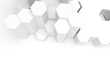 White abstract background with honeycomb. Hexagon bars isolated on white backdrop. 3D illustration