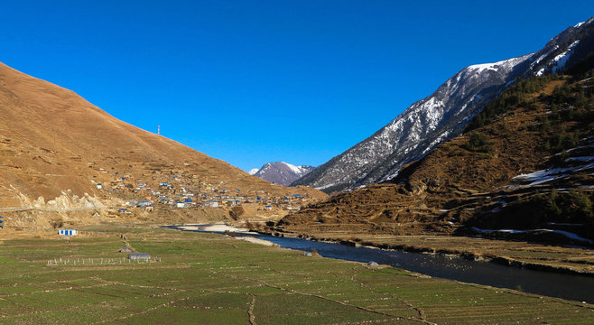 Landscape view of Tatopani, Jumla, a small but historically and naturally beautiful village in Nepal.