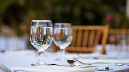 Table setting close up at restaurant 