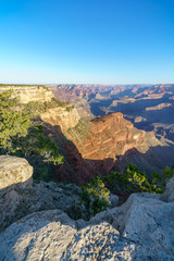 hiking the rim trail to mohave point at the south rim of grand canyon in arizona, usa