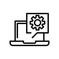 Online support in line art style on white background, Computer technical support sign for mobile concept and web design, Laptop with gear vector icon, Symbol, logo illustration, Vector graphics