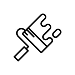Wall painting icon in line art style on white background, linear style sign for mobile concept and web design, Paint roller and wall outline vector icon, House repairing symbol, logo illustration, Vec