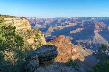 hiking the rim trail to mohave point at the south rim of grand canyon in arizona, usa