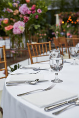 Table setting close up at restaurant 