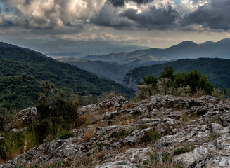 the picturesque surroundings of the Peloponnese peninsula in Greece. Landscape, view of historic buildings, mountain landscape panorama of the Peloponnesian Peninsula in Greece,