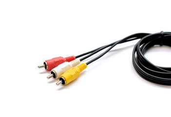 AV cable for connecting video and audio signals on white background