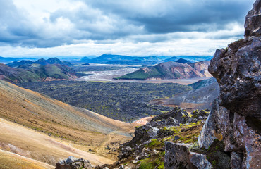 Reaching the valley of volcanic ash from the 54 km trek from Landmannalaugar, Iceland