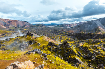 Volcanic valley of the 54 km trek from Landmannalaugar, Iceland