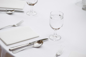 Table setting close up at restaurant 