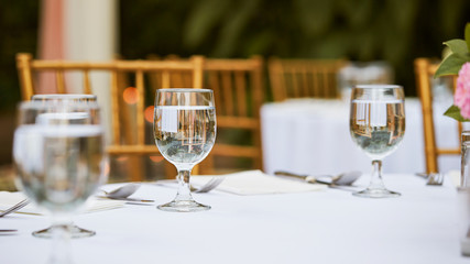 Table setting close up at restaurant 